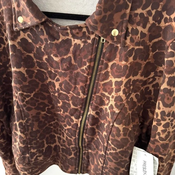 NWT Lula Roe Leopard Print Presley Jersey Knit Moto Jacket XL - Picture 5 of 6